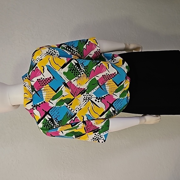 VTG JORDAN 1980s Colorful Graffiti Blouson Blouse - Picture 6 of 8